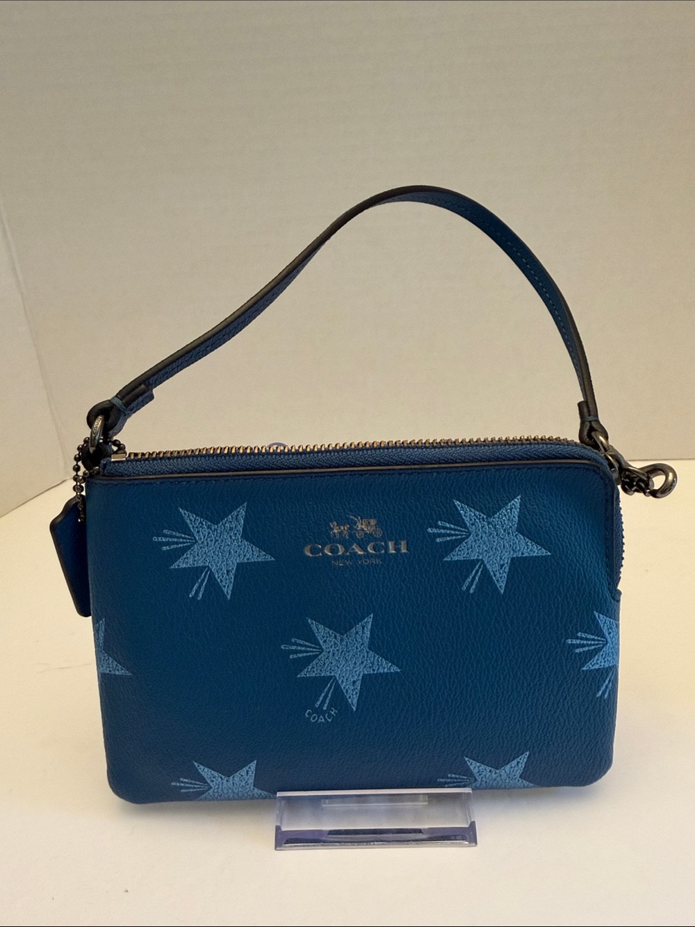 Coach Blue Star Canyon Leather Corner Zip Wristlet